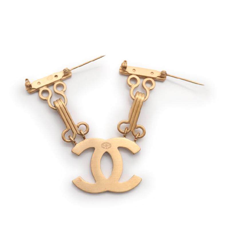 [无保留价9.0新]香奈儿chanel女士双c标志胸针金色03a440791