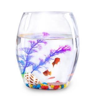 玻璃鱼缸圆形鱼缸大号加厚透明金鱼缸客厅家用桌面椭圆形迷你小型