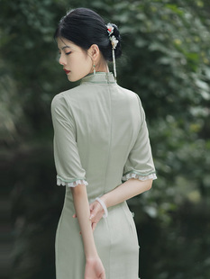 绿色小清新旗袍改良年轻款少女气质高端夏季新式国风连衣裙小个子