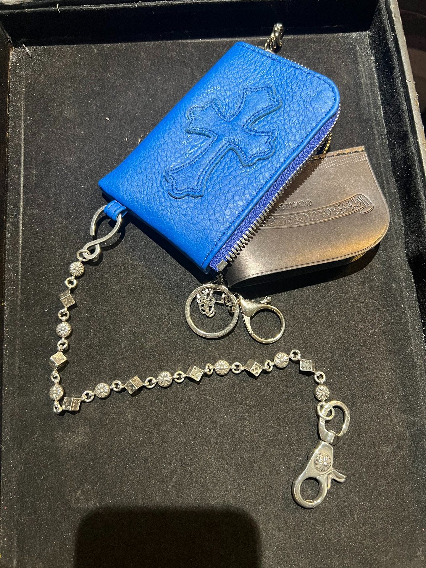 Chrome Hearts Style Electric Blue Genuine Leather Zipper Card Holder & Key Pouch