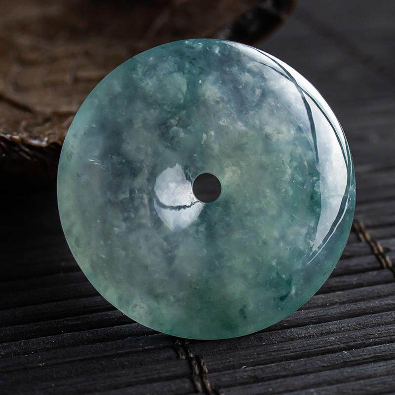 缅甸玻璃种木那雪花棉飘花平安扣挂件翡翠a货7.93g