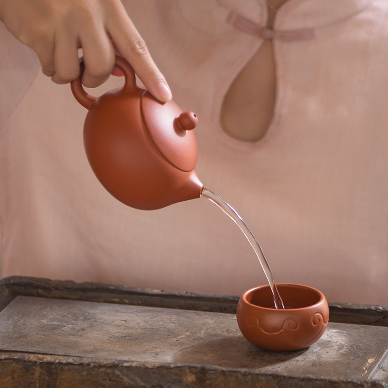 速拍 西施刻竹史德中手工原矿朱泥宜兴紫砂壶