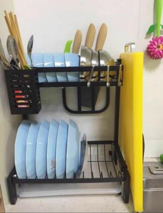 【全新包邮】厨房置物架碗筷收纳沥水架黑色不锈钢厨房置物架小型