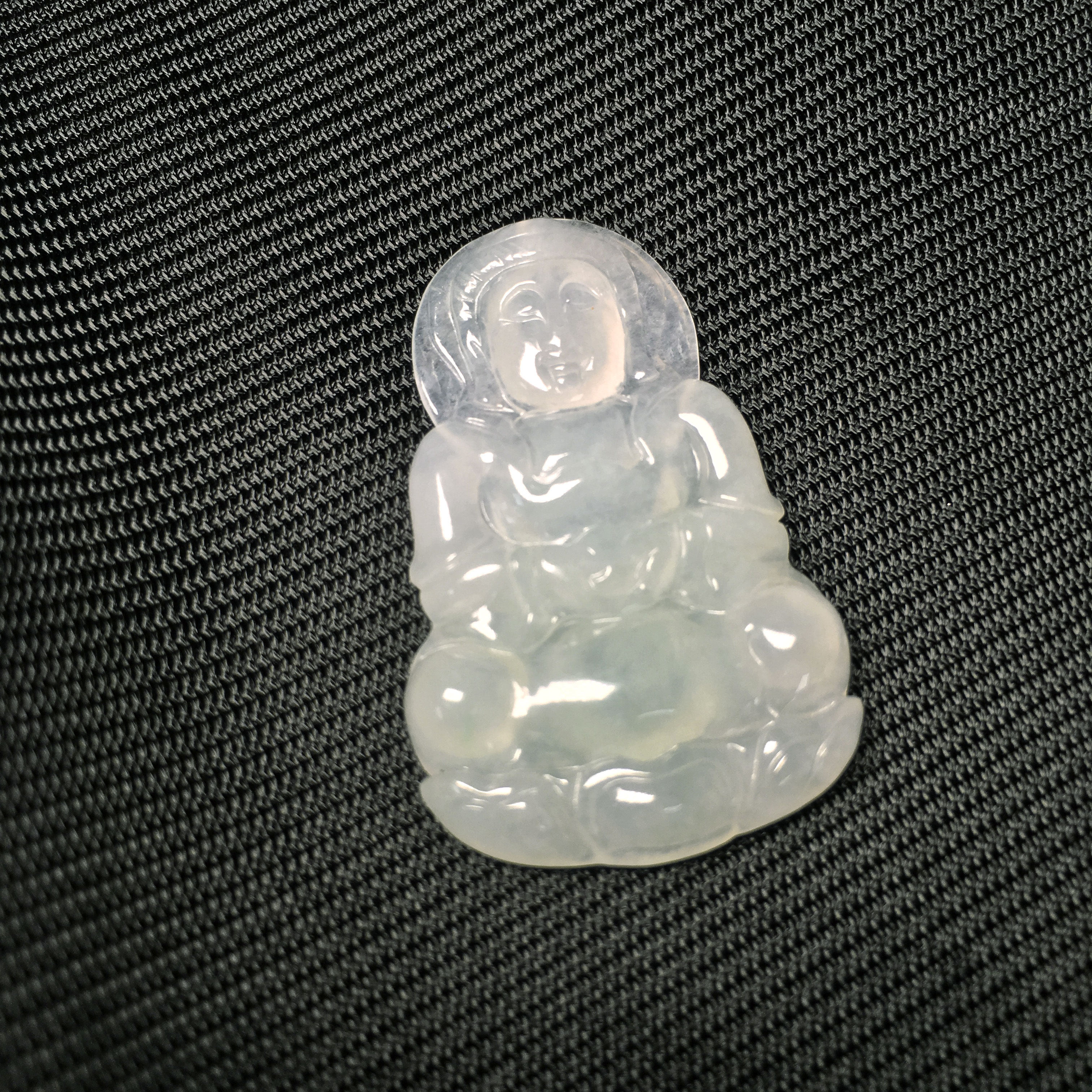 天然翡翠a货冰糯种观音起冰起胶带绿色飘花吊坠