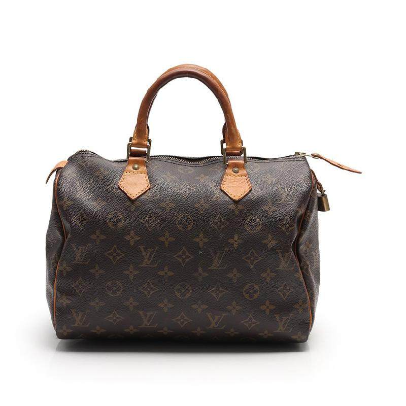 [9.0新]路易威登lv女士speedy30老花手提包pvc真皮茶色461718