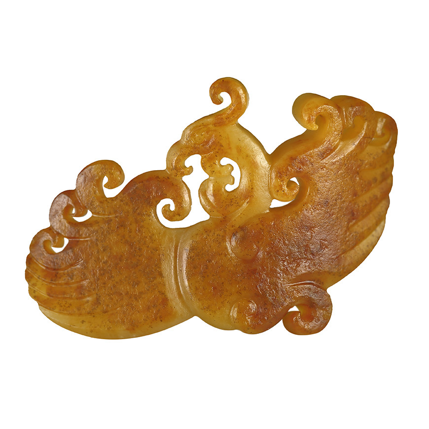 苏州玉雕馆新疆和田玉鸡油黄沁独籽料凤舞九霄镂空挂件7克吊坠女