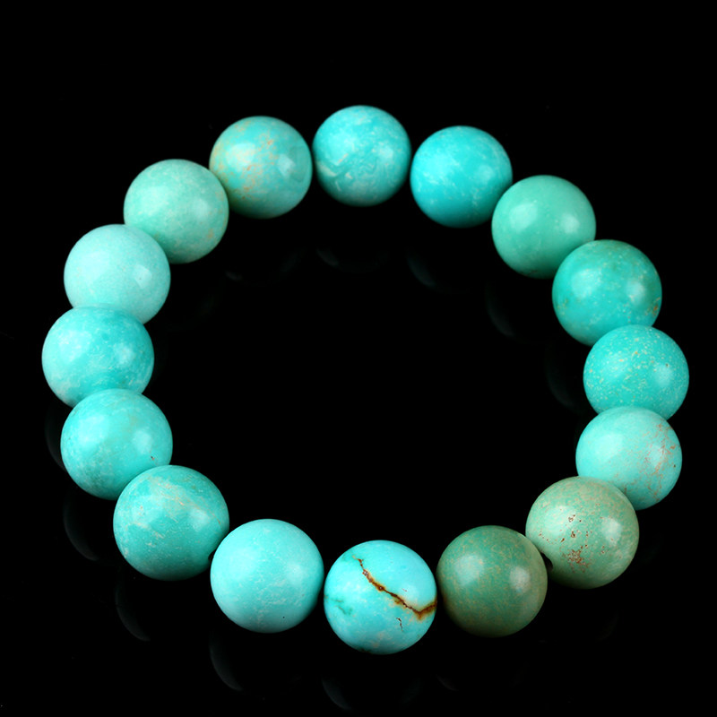49.48克13mm文玩收藏 原矿高蓝绿松石 绿松圆珠手链佛珠手串