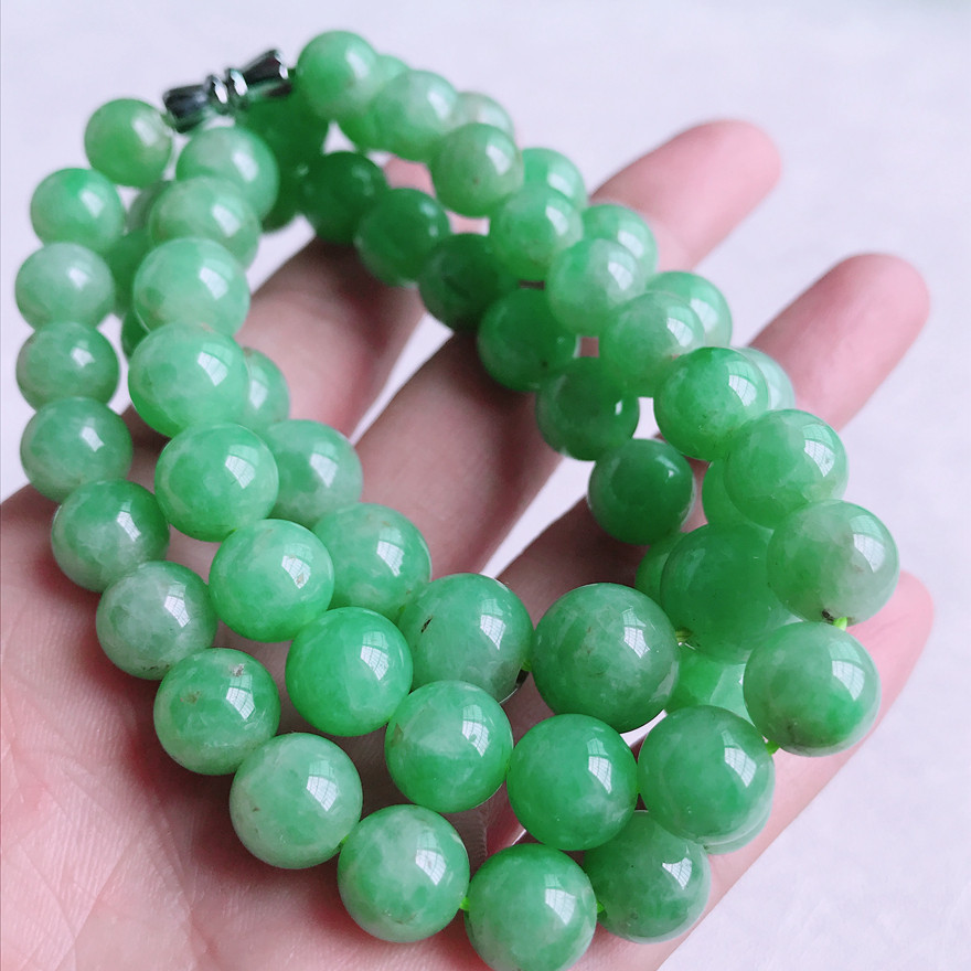 翡翠塔珠淡绿项链缅甸天然a货翡翠淡绿色塔珠男女士项链85.36克