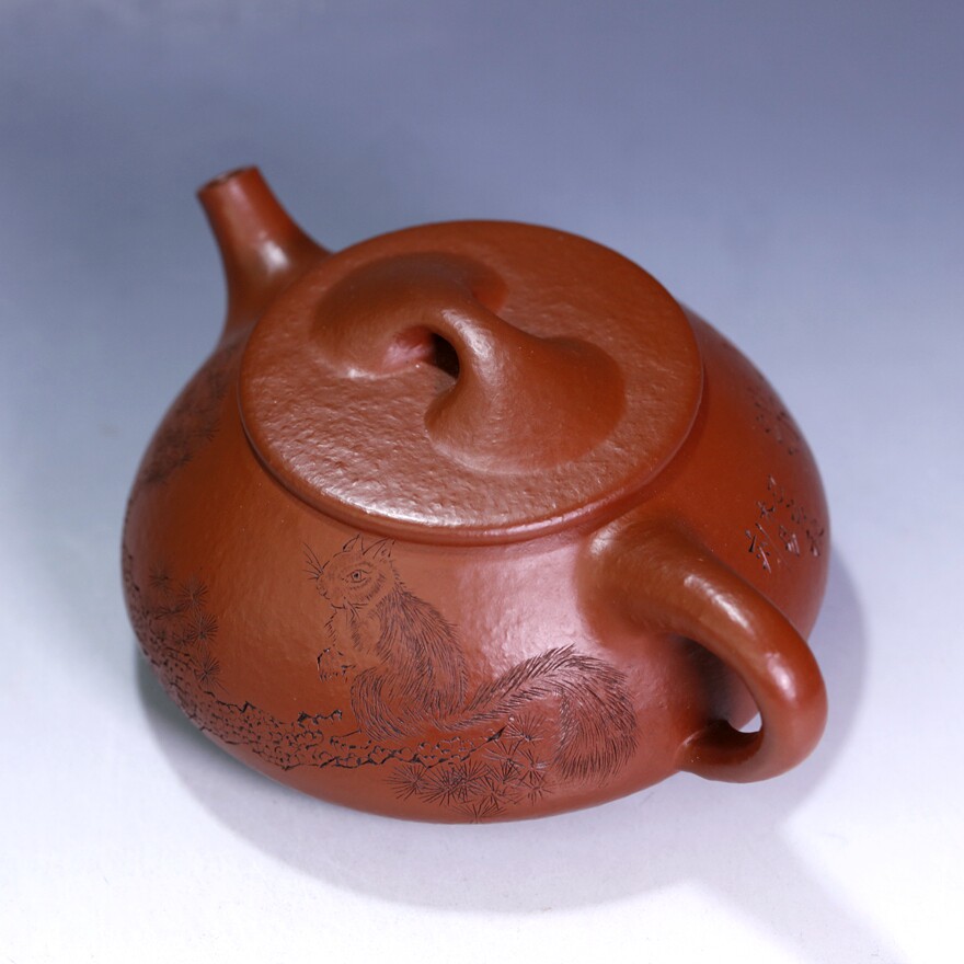 宜兴紫砂茶壶 全手工景舟石瓢 助理工艺美术师 张玲玲 粗砂朱泥