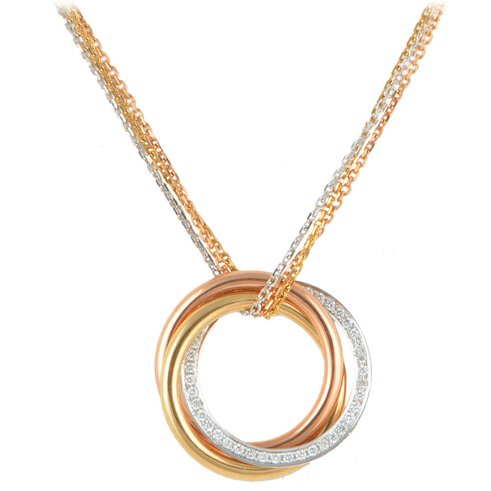 [9.9新]卡地亚大号钻石三色金吊坠正品男款项链【稀有男款】