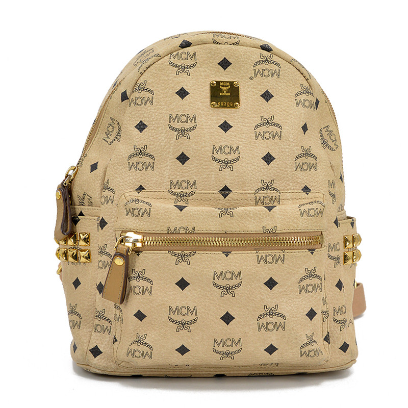 [9.0新][中检]mcm米白色女士秋冬百搭小号真皮双肩后背包