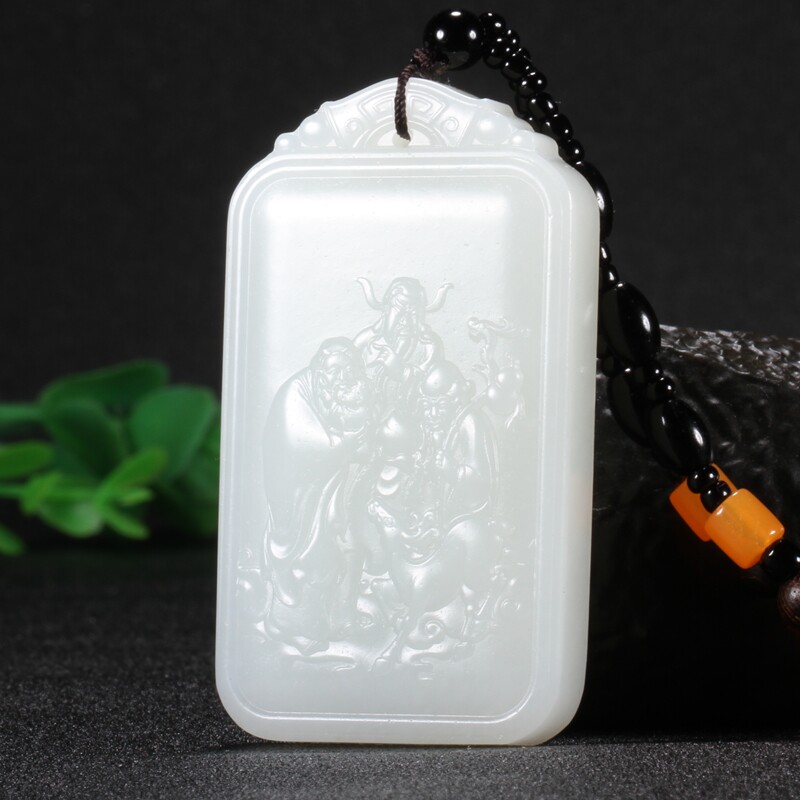 【买就送原石手链】和田玉白玉福禄寿喜牌56.8328g