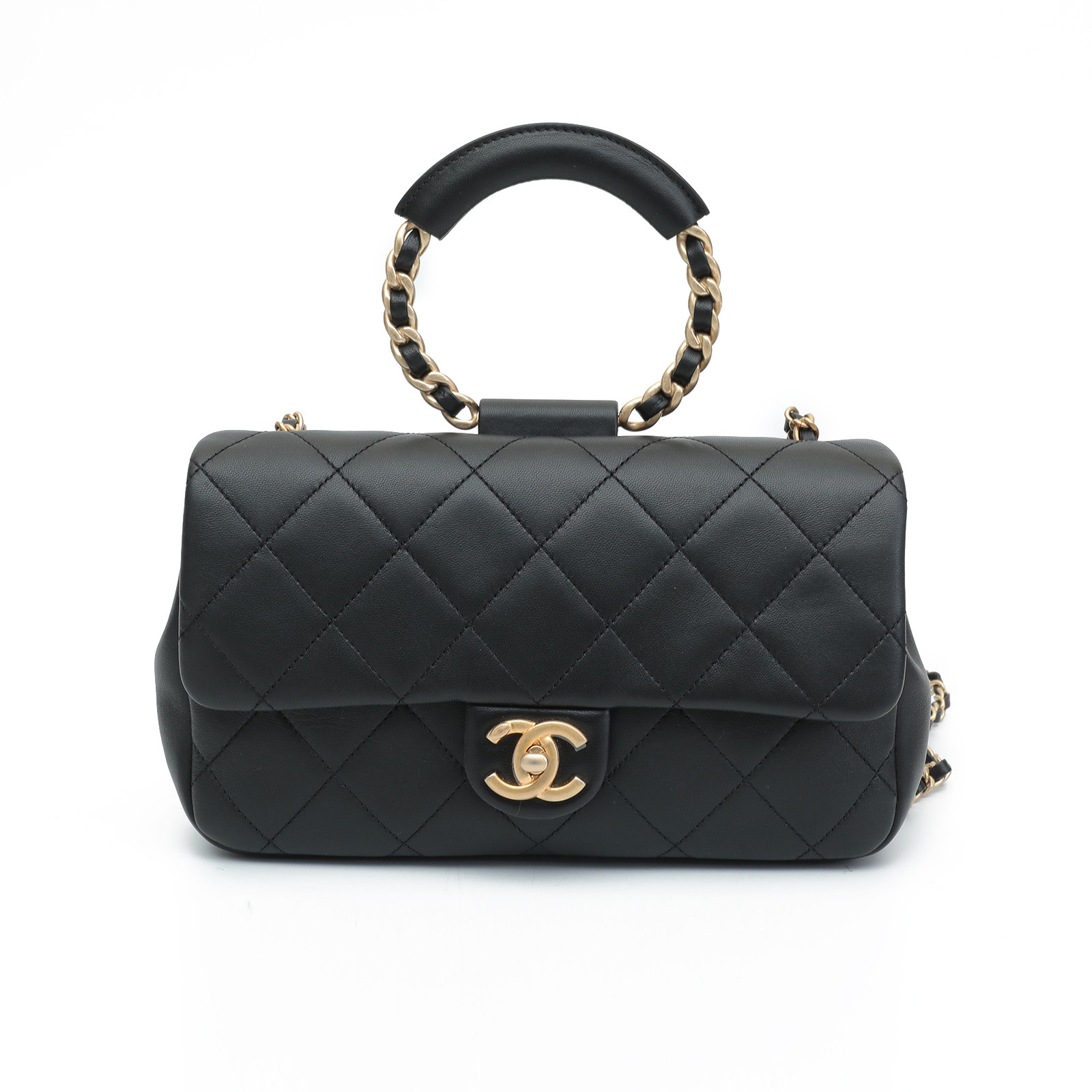 【9.9新】香奈儿chanel女士黑色2020早春圆环手柄斜挎包51358