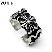 YUKI single ring 925 Silver jewelry men''s vintage Thai silver cross index finger ring silver ring personalized fashion