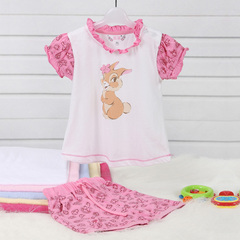 女幼童婴儿套装夏装新款1-3岁女宝宝纯棉小提花韩版短袖 休闲运动
