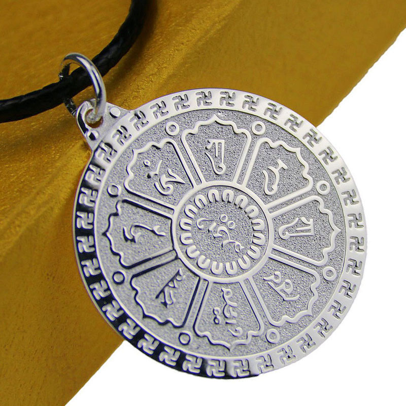 佛饰s99纯银作明佛母咒轮菩萨吊坠项链足银项坠男女挂件饰品精品