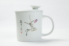 景德镇陶瓷带盖个人马克单杯恒福茶具定窑白瓷赖少其石斛花自在杯