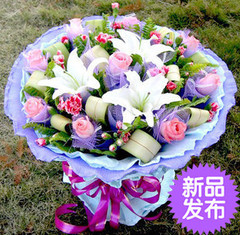 红白玫瑰百合鲜花束速递广州北京上海深圳武汉全国同城生日婚礼物