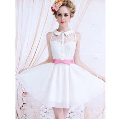 Summer pink dress large dolls 2015 new white lace insert summer slim waist sleeveless dress