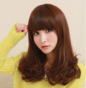 哑光假发女生女发中长发底下大卷蓬松梨花头自然黑色浅棕色齐刘海