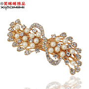 Smiling Korean bow package email Pearl hairpin clip headgear top Korea cross hairpin hair accessories clips side clips