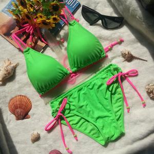 绿色比基尼泳衣性感荧光绿图片