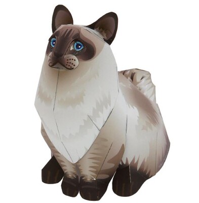 立体折纸手工diy模型剪纸 仿真动物 暹罗猫 宠物猫 3d纸模制作