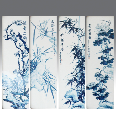 景德镇青年陶瓷艺术家王金泉《梅兰竹菊》瓷画(80cm*20cm)