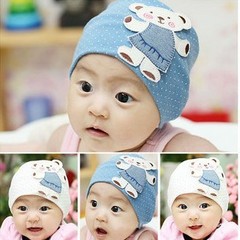 韩国婴儿小熊棉帽/卡通帽子/宝宝春秋帽 卡通小熊贴布帽/套头帽