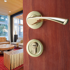 多灵纯铜门锁抛光金色室内分体锁现代欧式简约卧房门锁具罗杰包邮