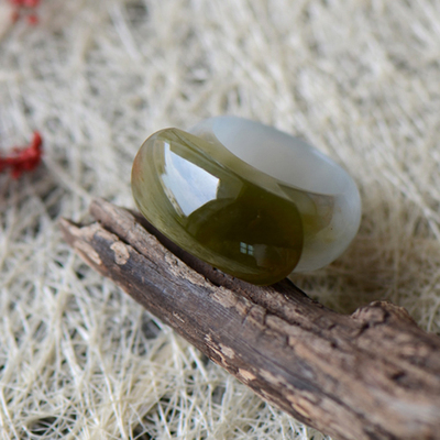 帝缘 天然翡翠a货 冰种特色茶黄水润马鞍玉戒指