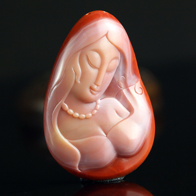 苏工建忠玉雕南红绝世佳人美女吊坠52.66g