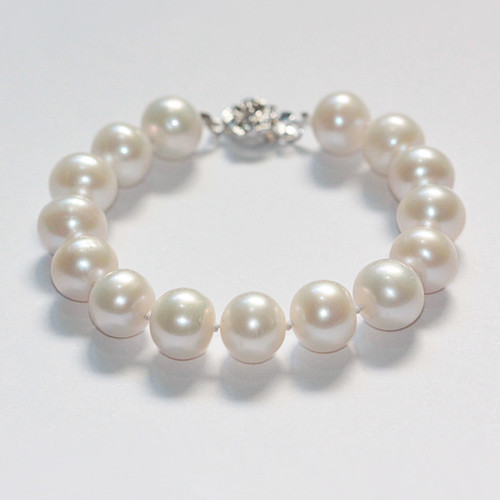 促销特价新品11-12mm白色天然珍珠手链正圆部分接近正圆女送长辈