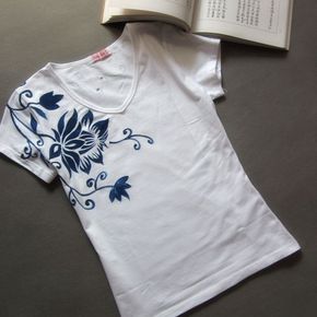 中国风手绘纯棉t恤情侣装黑色-并蒂莲生日纪念日礼物妖精冬月原