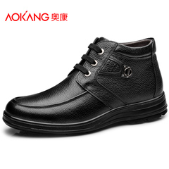 Aokang shoes men business leather shoes leather fashion warm non-slip men's shoes casual men high shoes