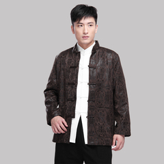 新款 绒绸气质男唐装长袖外套 中国风休闲中式男装上衣 2197
