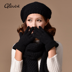 GLOVIN帽子围巾手套一体三件套装女冬天季新款韩版保暖羊毛线针织