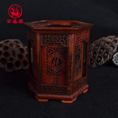天通泰 老挝大红酸枝笔筒 红木雕刻工艺品复古六角 算盘笔筒摆件