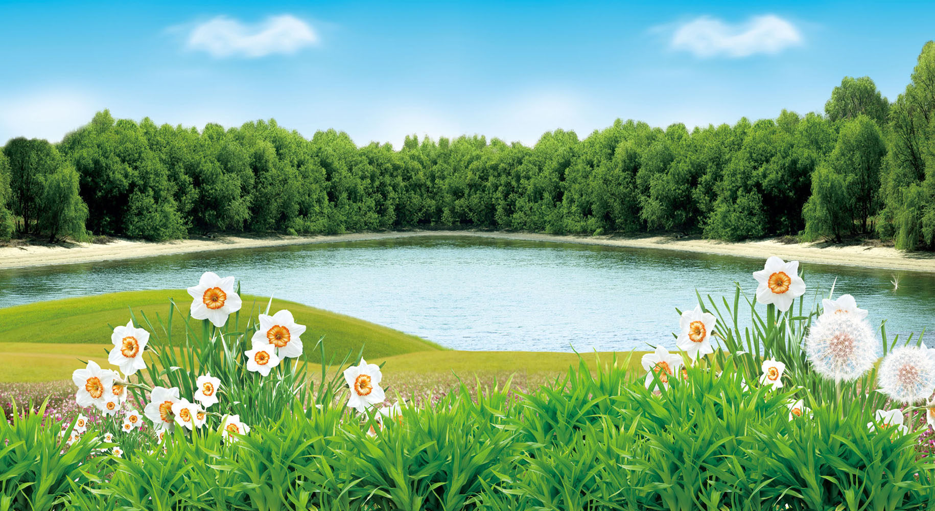 设计海报印制展板素材湖泊风景画写真