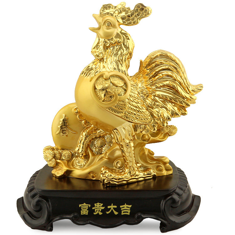 开光招财生肖鸡摆件大号 家居风水 金鸡报喜树脂工艺品装饰摆设品