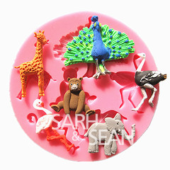 M0218 动物园孔雀仙鹤长颈鹿硅胶翻糖蛋糕模具巧克力模 粘土模