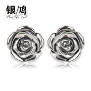 Hong Thai Silver 925 Silver Earring, silver and old silversmiths silver retro fashion rose flower girl hand Bangkok ear jewelry