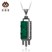 Thai natural green agate pendant ladies handmade silver Thai silver necklace pendant new