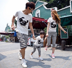母女母子韩版2016款男女儿童装亲子装夏装全家装一家三口熊猫套装