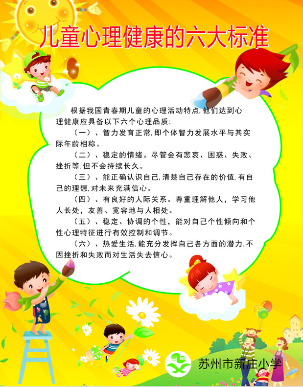 健康海报印制展板小学宣传版面儿童心理康的六大写真