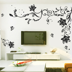 蔓藤之恋 客厅沙发电视背景墙装饰 欧式浪漫花卉墙贴纸 墙贴画