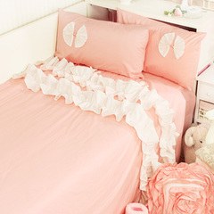 咕咚咕咚 粉色少女床品四件套 韩式公主房纯棉被罩床单 包邮