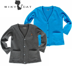 wikycat威奇猫纯棉鹿皮绒儿童针织开衫纯色打底衫便服上衣新
