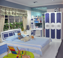 儿童套房组合1.2/1.5米儿童床男孩青少年单人床王子床蓝色板式床