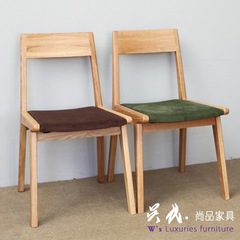 全橡木家具 日式纯实木餐椅北欧风格椅子白橡木休闲椅 软垫椅子